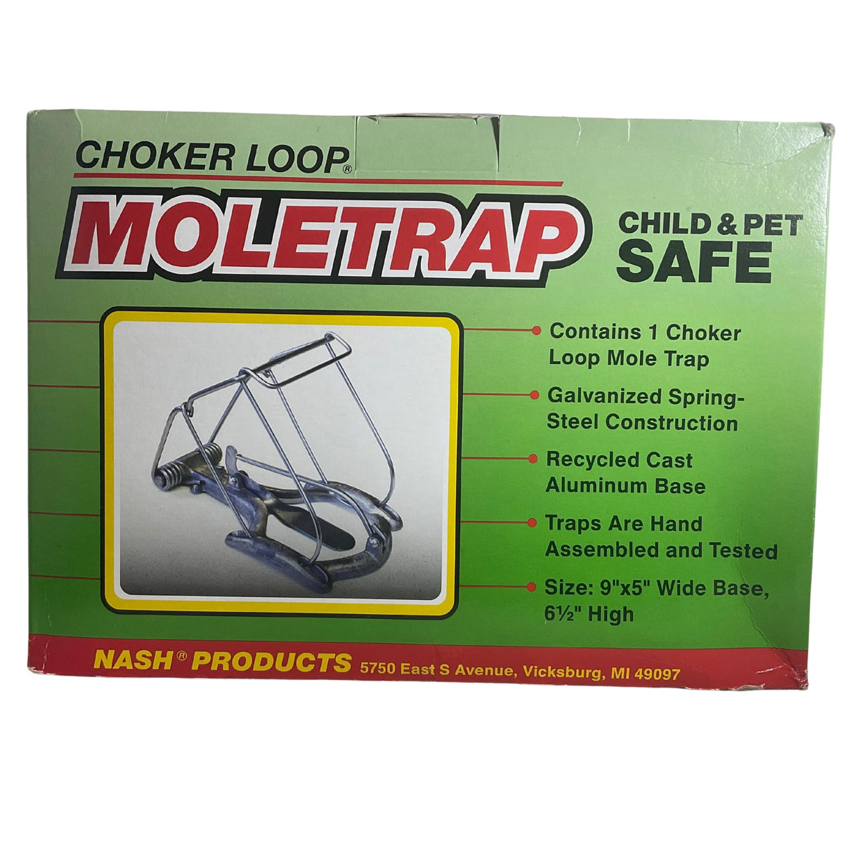 Nash 100 Choker Loop Mole Trap in use beside active mole tunnels.