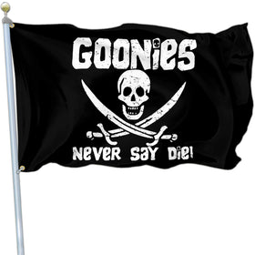 NASIAN Never Say Die flag front view shows bold pirate motif for outdoor display