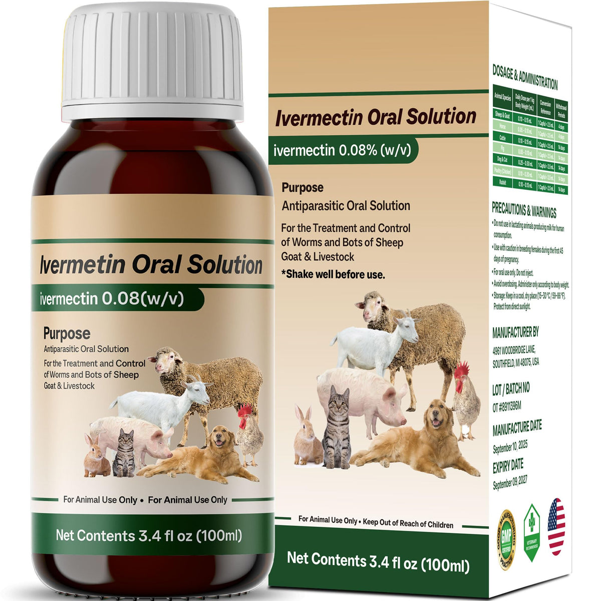 NateNight Ivermectin liquid bottle for sheep, supports easy on-farm dosing.