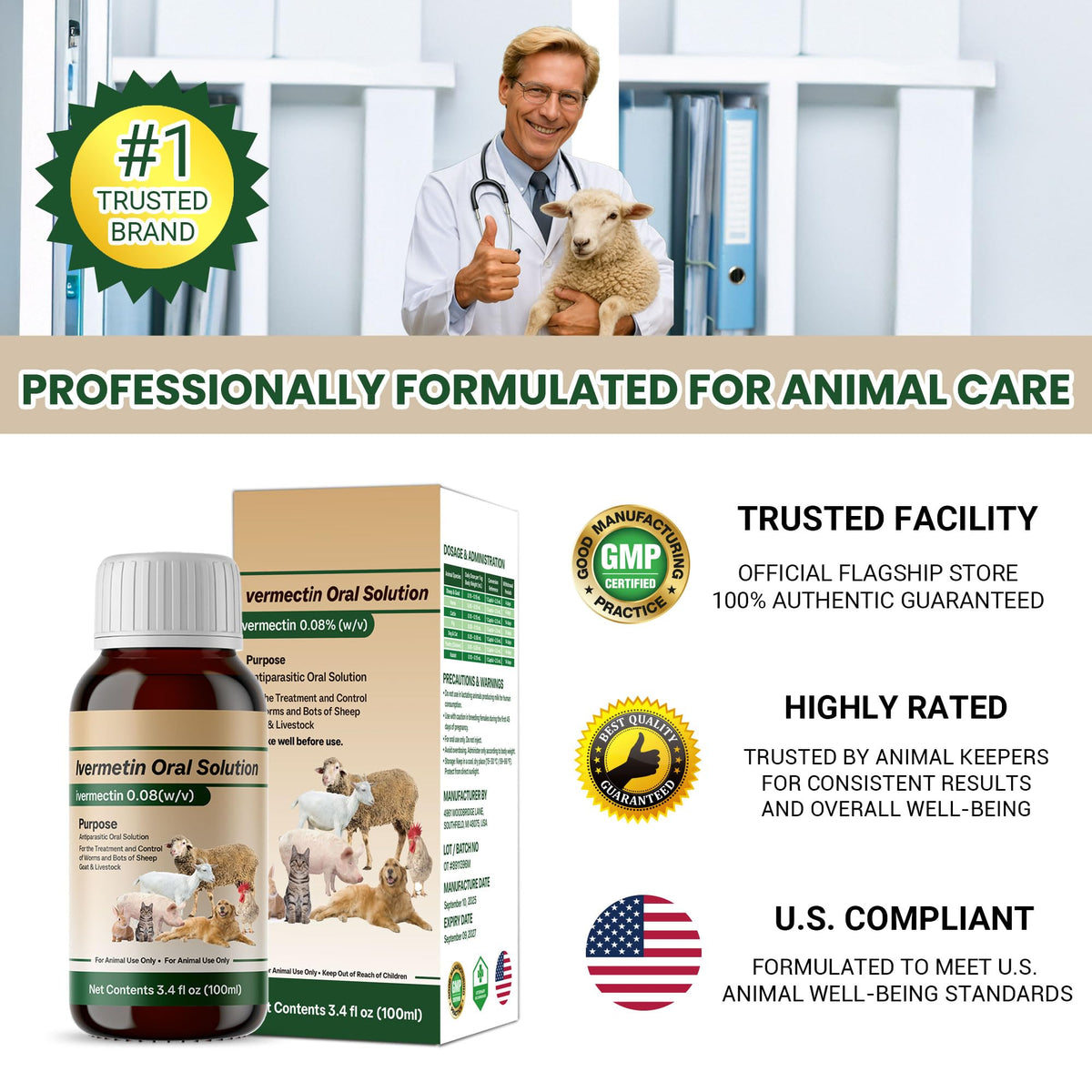 Farm scene with NateNight Ivermectin bottle for everyday livestock care.