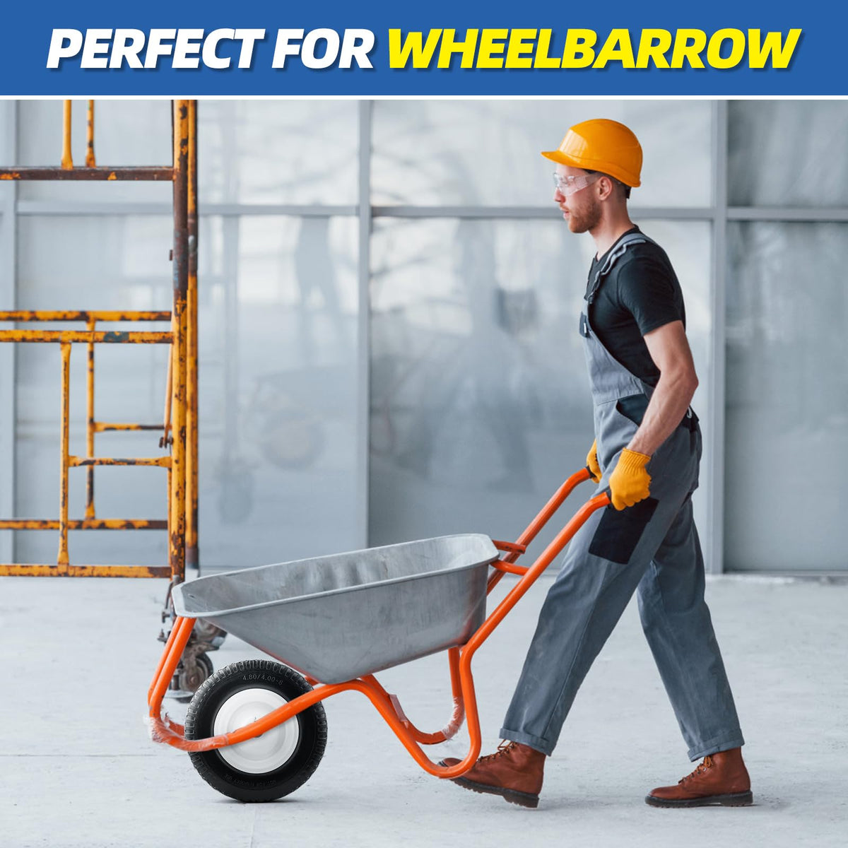National Standard wheel and tire mounted on a utility cart for hauling
