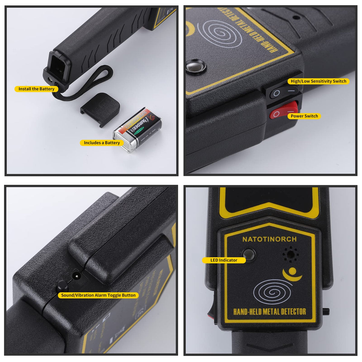 Natotinorch detector wand with alarm modes suitable for different environments