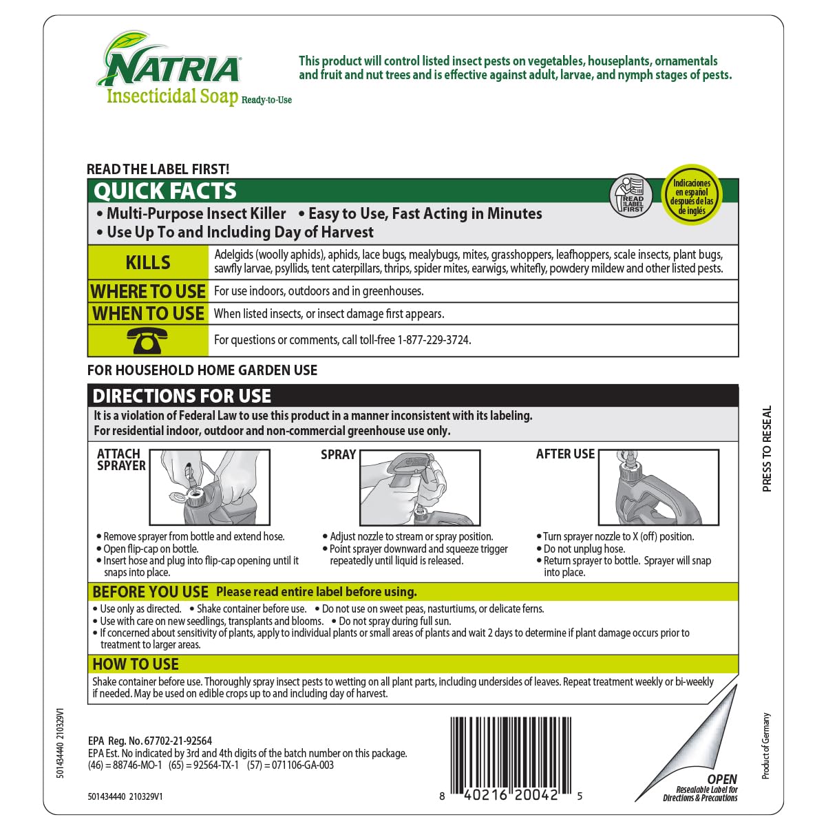 Natria soap safe up to harvest day on edible crops.