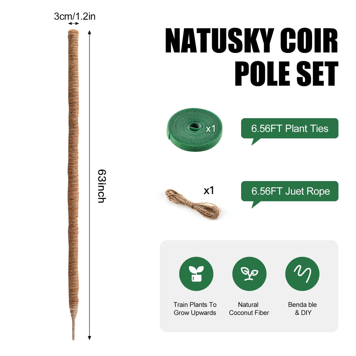 NATSUKY indoor plant support made of natural coco coir