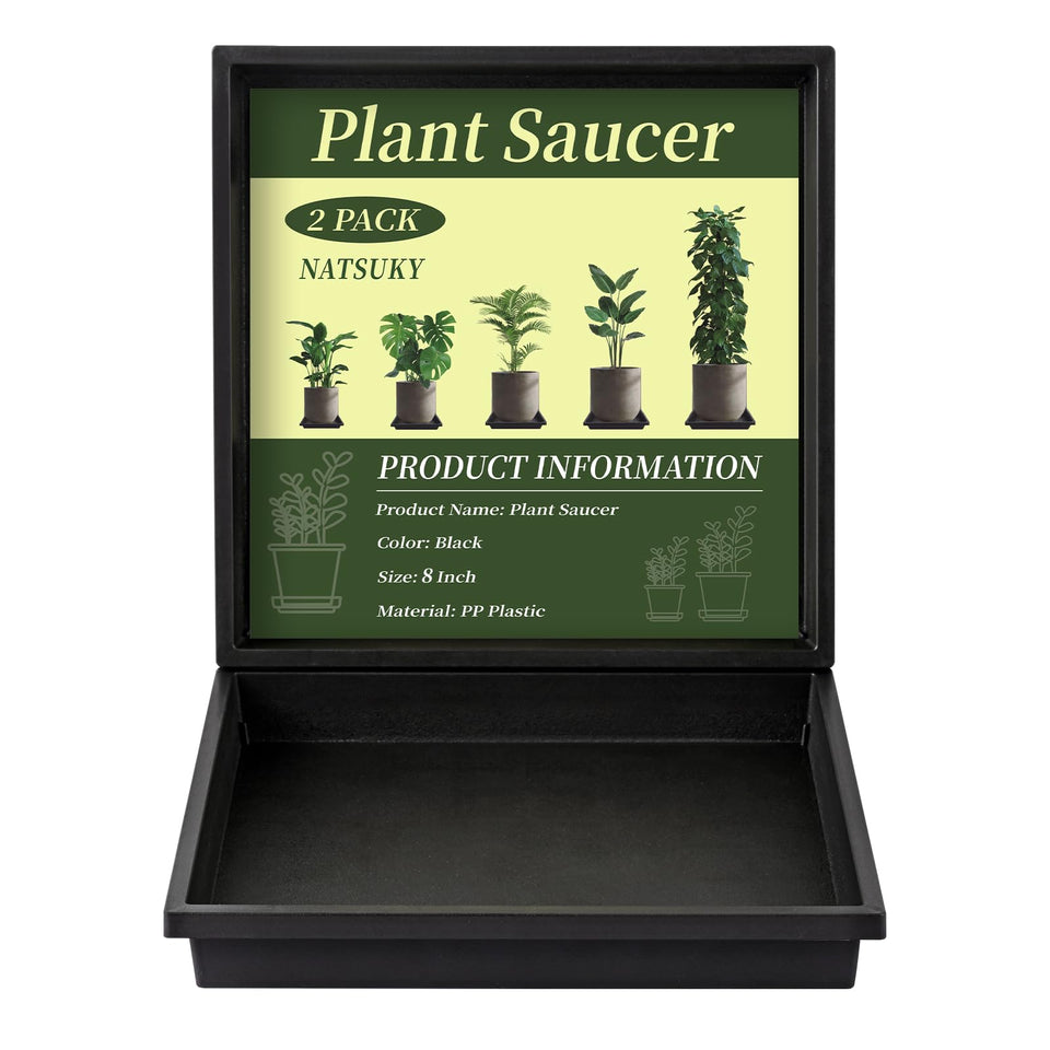 NATSUKY 8-inch square plant saucer two-pack for indoor plant protection.