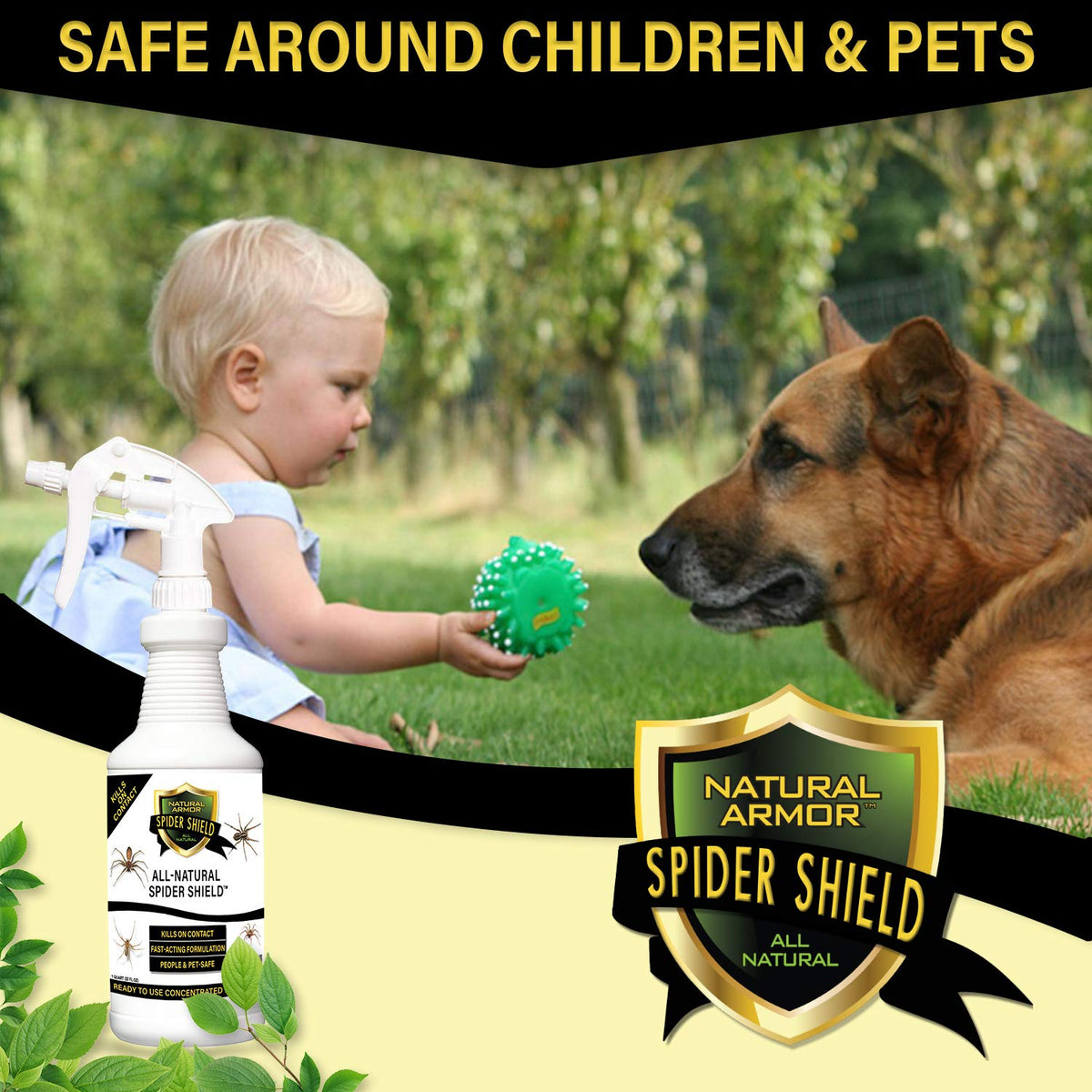 Natural Armor indoor use near baseboards deters spiders safely.