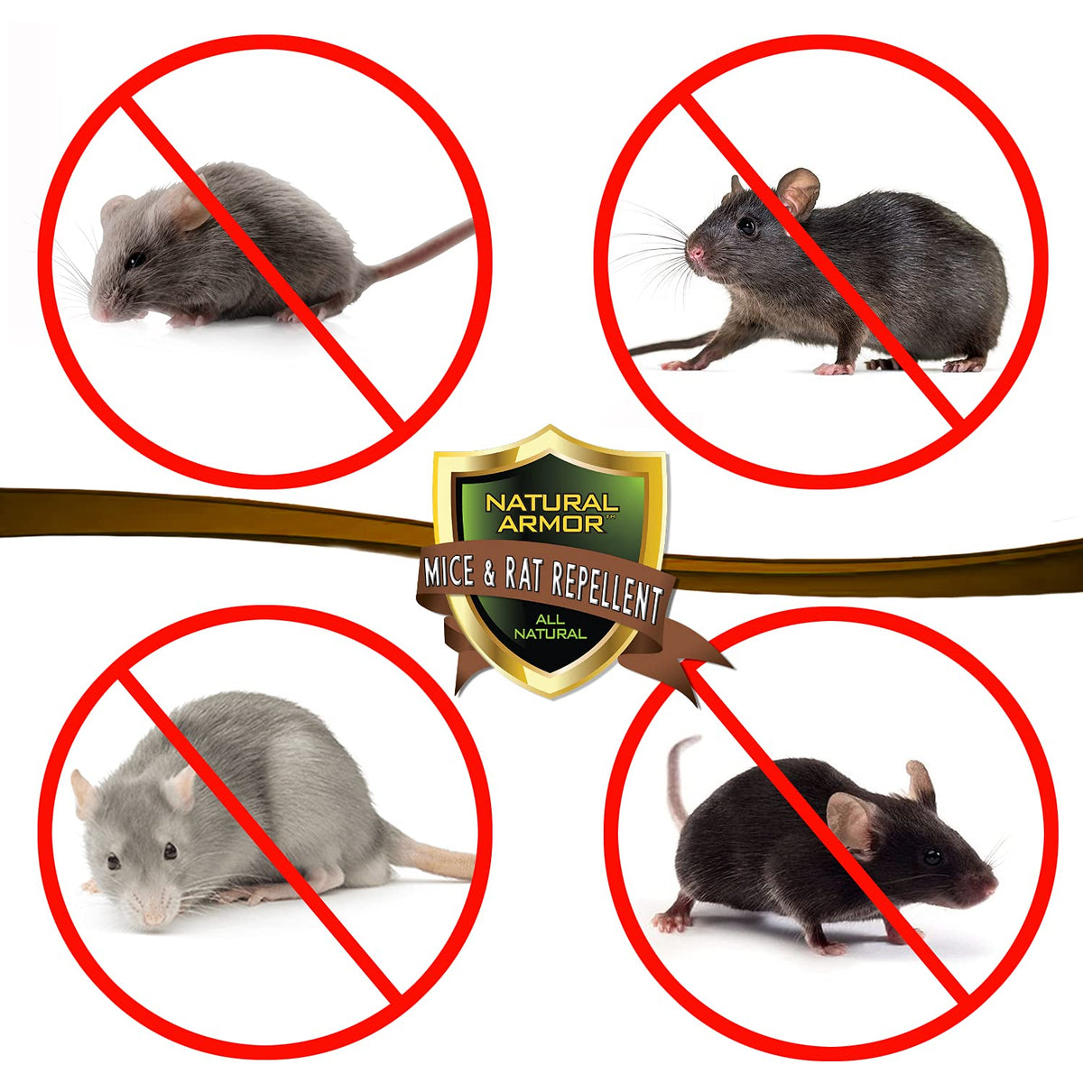 Natural Armor peppermint essence formula highlights fresh scent while repelling mice and rats.