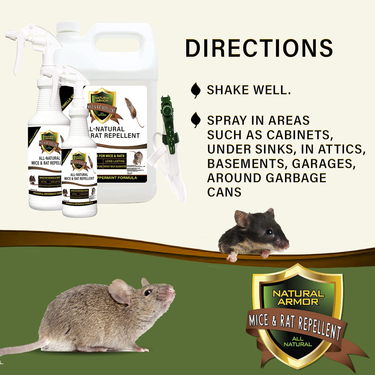 Natural Armor peppermint spray demonstrates stain-free use on household surfaces.