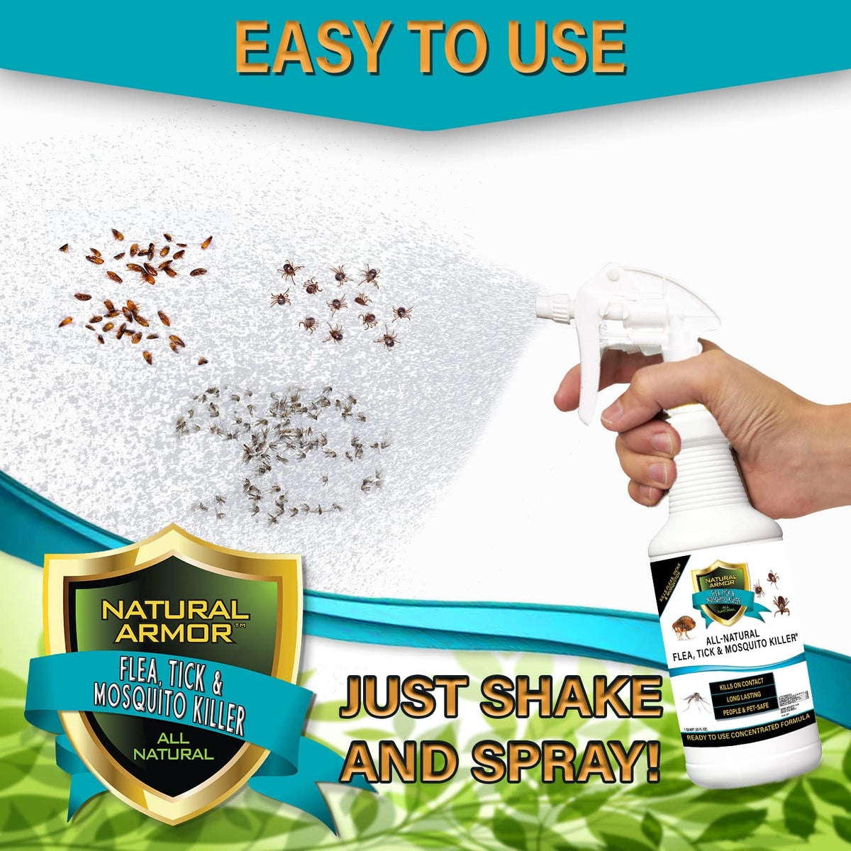 Natural Armor ready-to-use spray action demonstrates simple outdoor application for yard protection