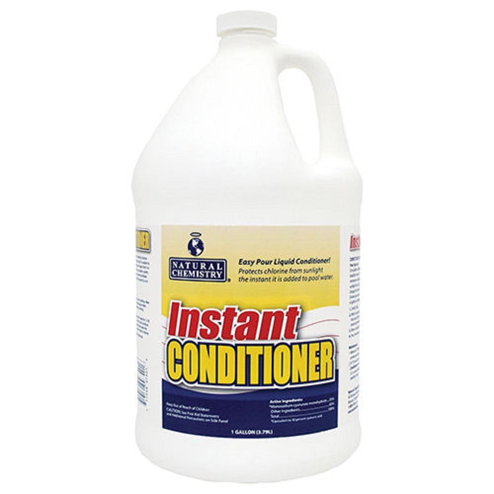 Natural Chemistry Instant Pool Water Conditioner front label highlights easy maintenance.
