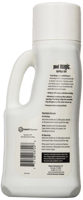 Natural Chemistry Pool Magic Spring & Fall keeps water clear and reduces winter buildup in the pool.