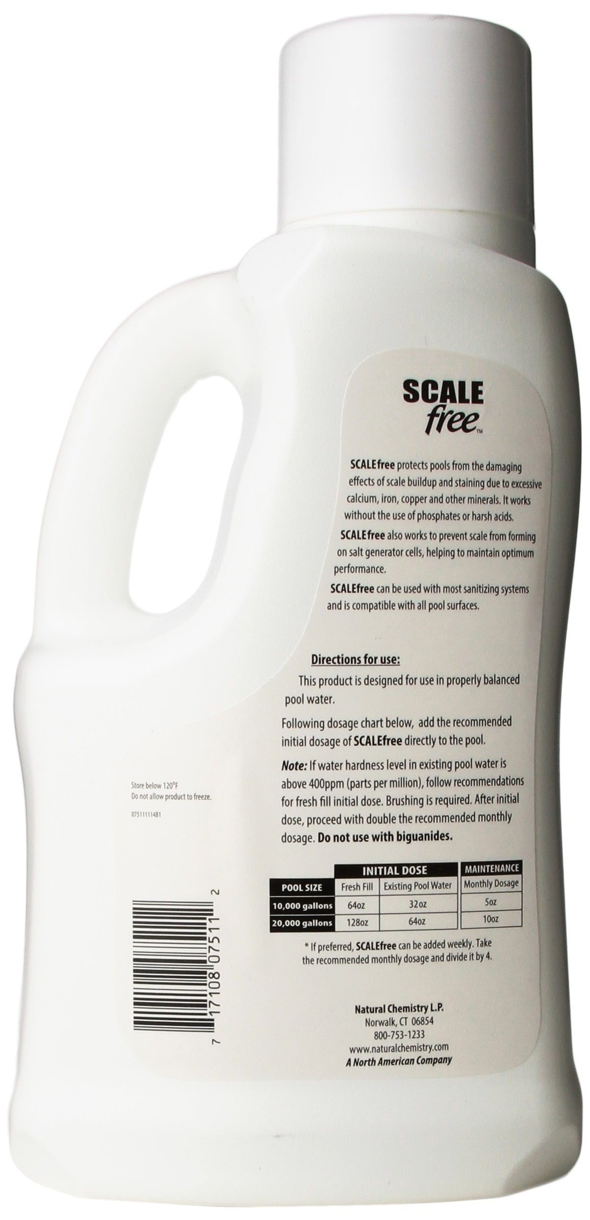 Natural Chemistry SCALEfree dosage chart guiding correct application for mineral control.