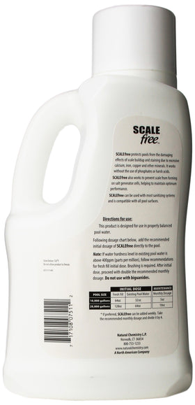 Natural Chemistry SCALEfree dosage chart guiding correct application for mineral control.