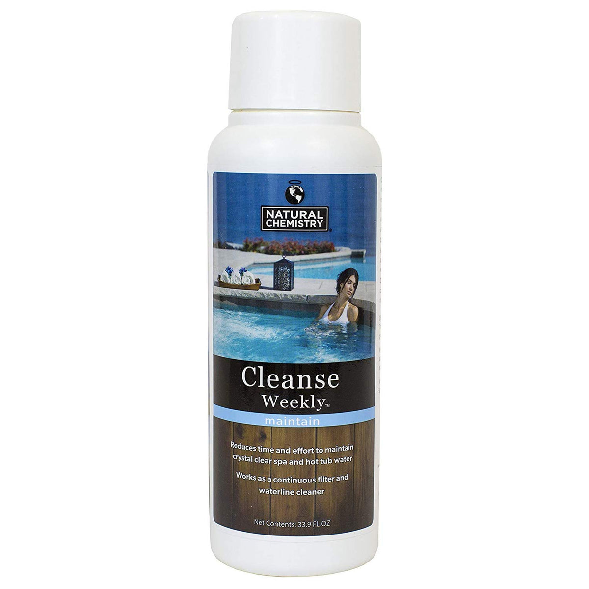 Natural Chemistry Spa Cleanse Weekly bottle, enzymatic clarifier promoting clearer spa water