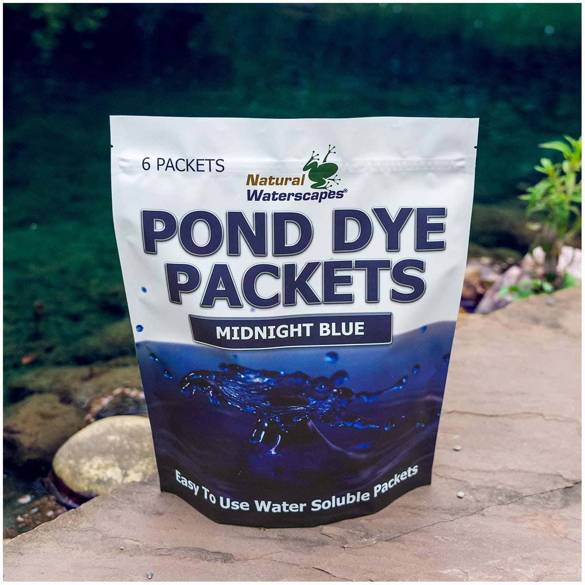 Natural Waterscapes Midnight Blue pond dye packets wide coverage for larger ponds.