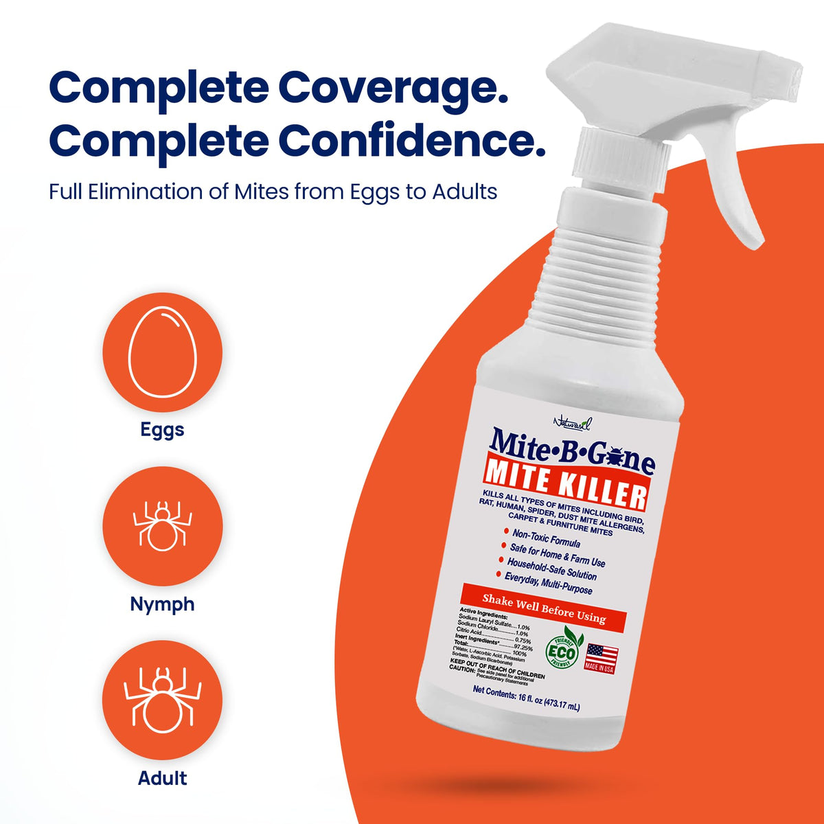 Naturasil Mite-B-Gone label closeup showing natural plant-based formula