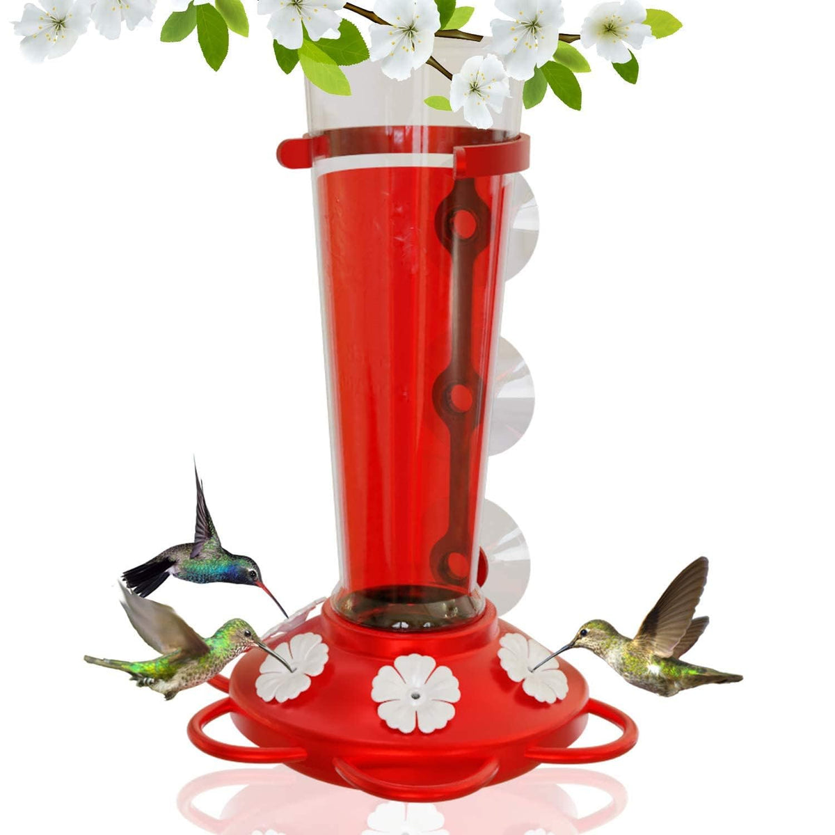 Nature Anywhere large leak-proof window hummingbird feeder showcases clean, mess-free feeding.