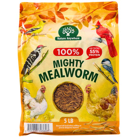 Nature Anywhere Mighty Mealworm bag front showcases resealable packaging for long-term freshness.