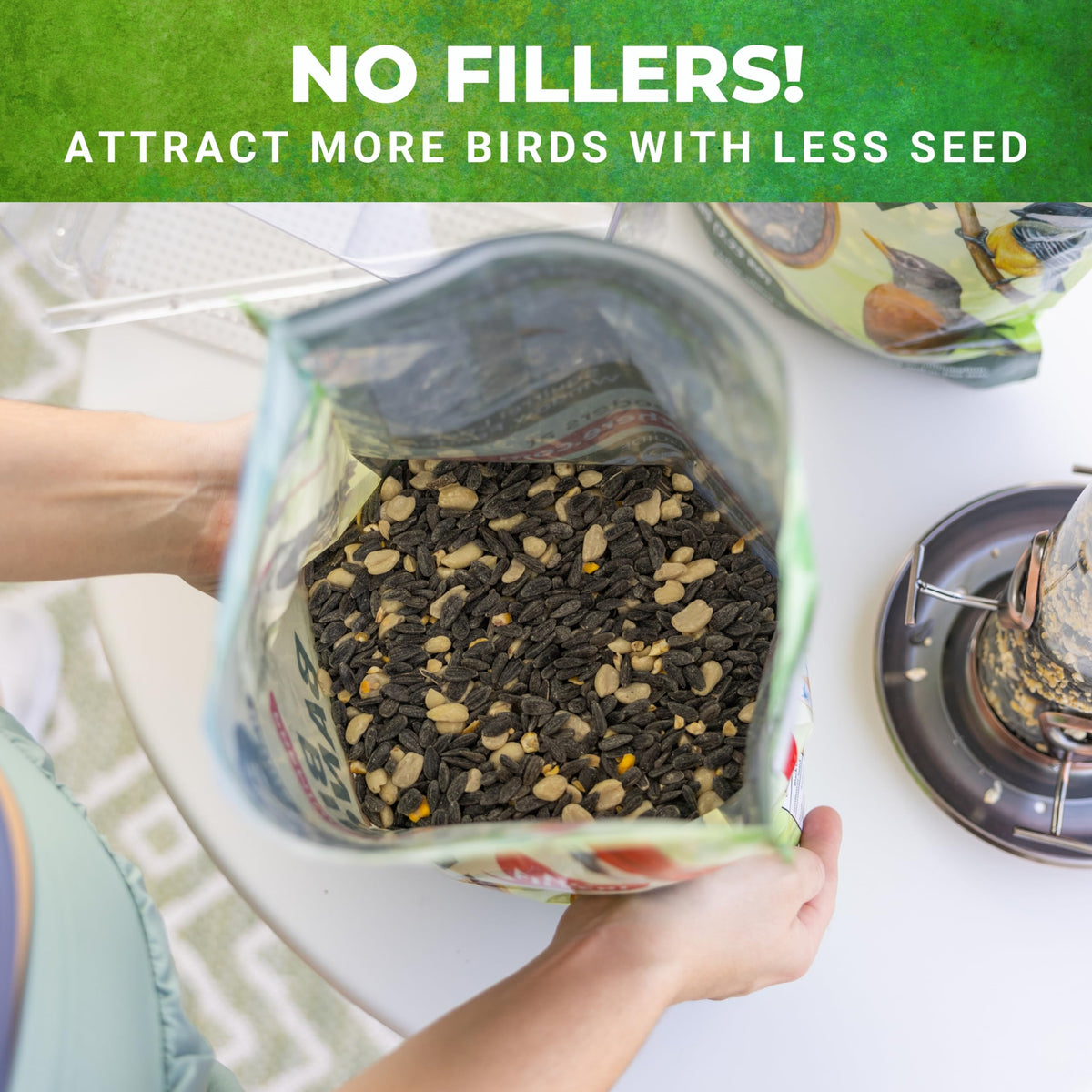 Nature Anywhere Outdoor feeder scene with wild birds enjoying a tidier blend.