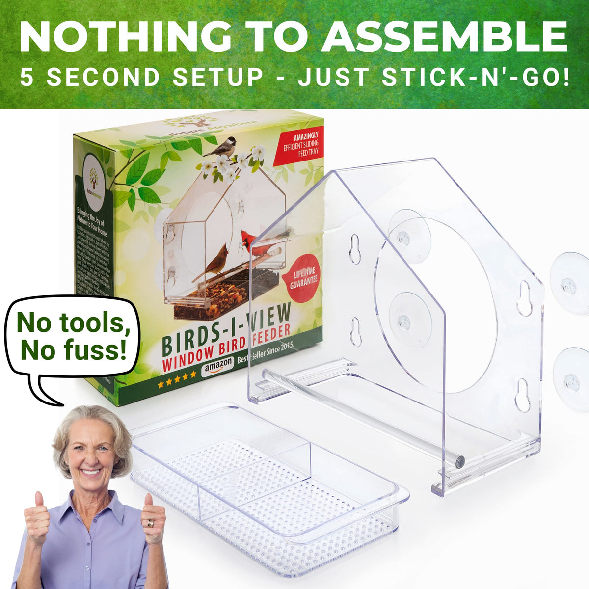 Nature Anywhere window feeder showcases birds from indoors, ideal for kids and beginner birdwatchers.