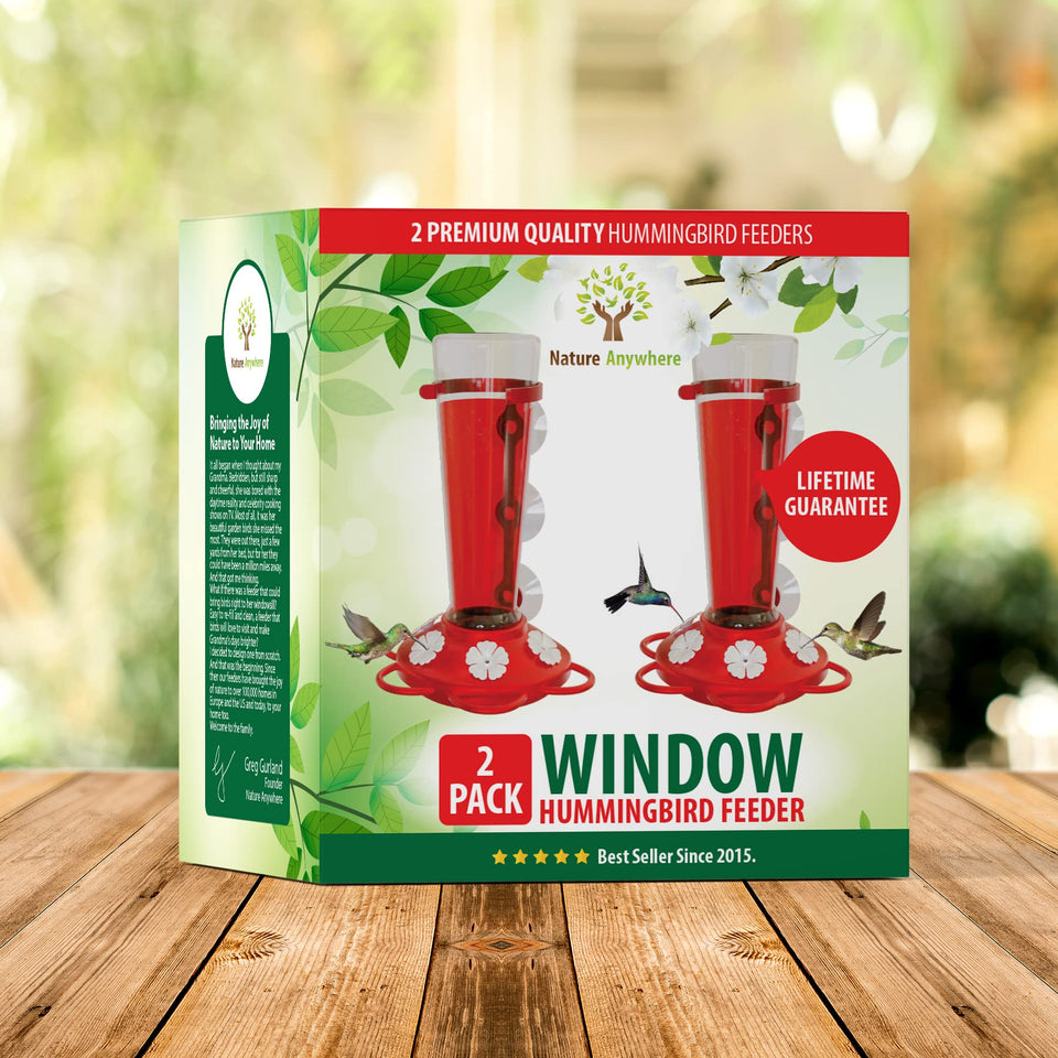 Nature Anywhere window hummingbird feeder features a no-leak design for mess-free feeding.