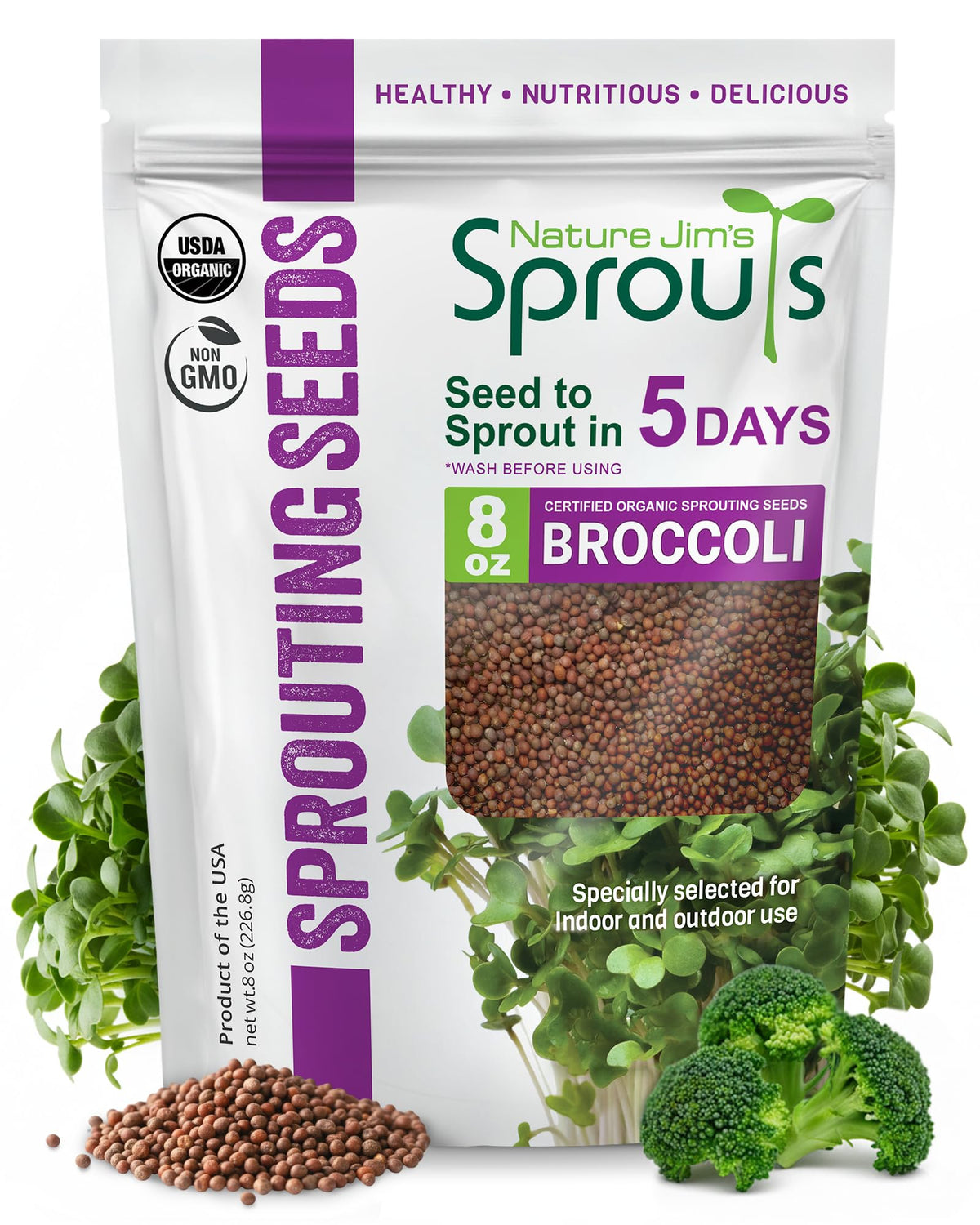 Nature Jim's broccoli sprouting seeds pack for home sprouting and quick harvest