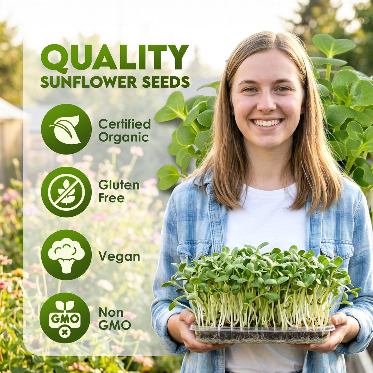Nature Jims Organic Sunflower Seeds 8oz bag for fresh sprouts.