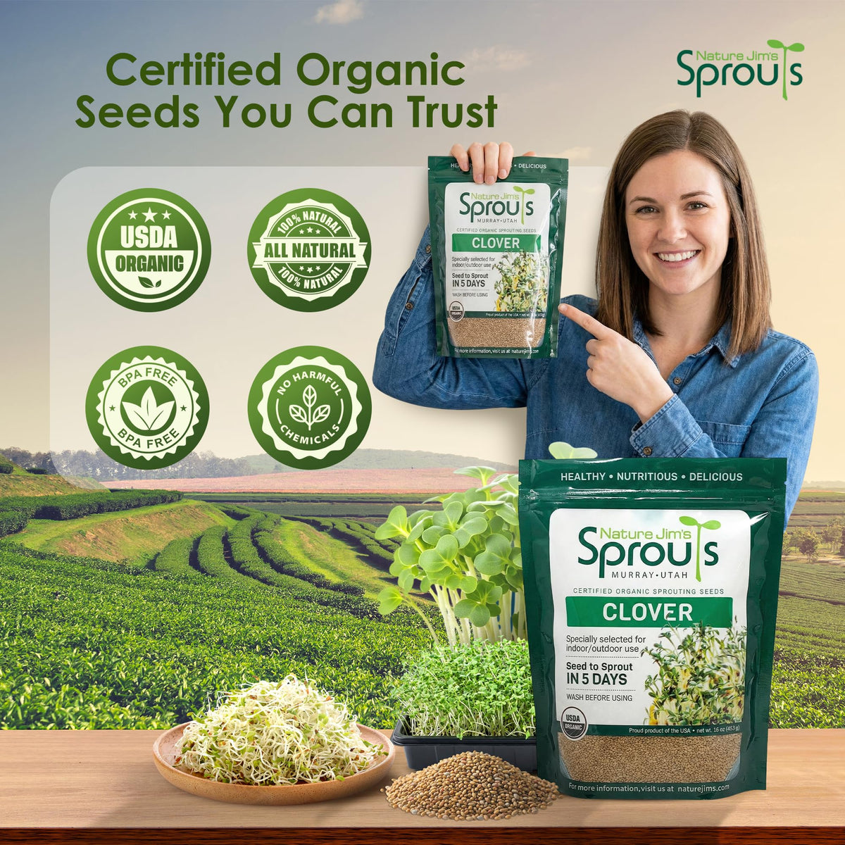 Nature Jims Sprouts clover seeds USA-grown ready to sprout at home