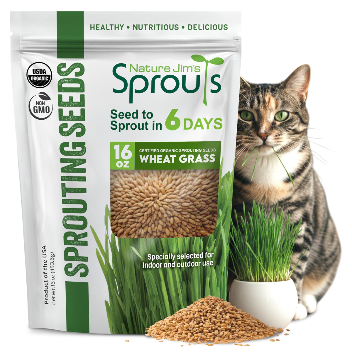 Nature Jims Sprouts wheatgrass seeds bag front view ideal for home sprouting