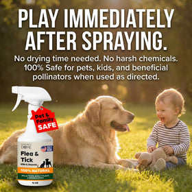 Nature's Dome pet play area spray demonstrates safe outdoor use