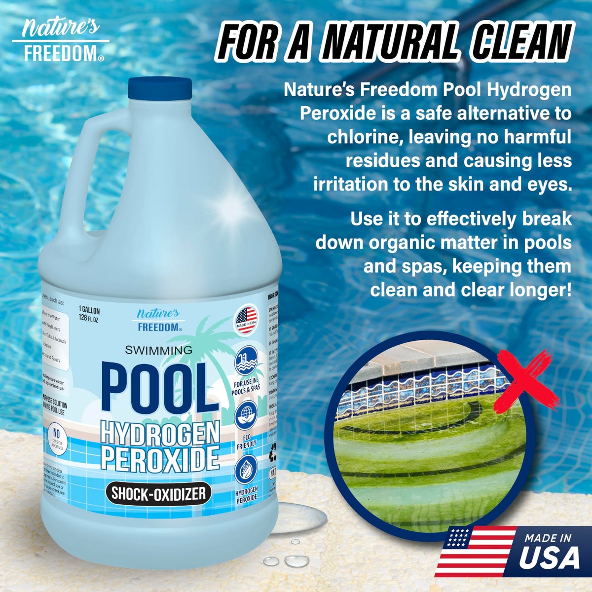 Nature's Freedom non-chlorine shock oxidizer for safer pool sanitization