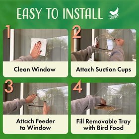 Nature's Hangout feeder with six weatherproof suction cups securing to a clean window.