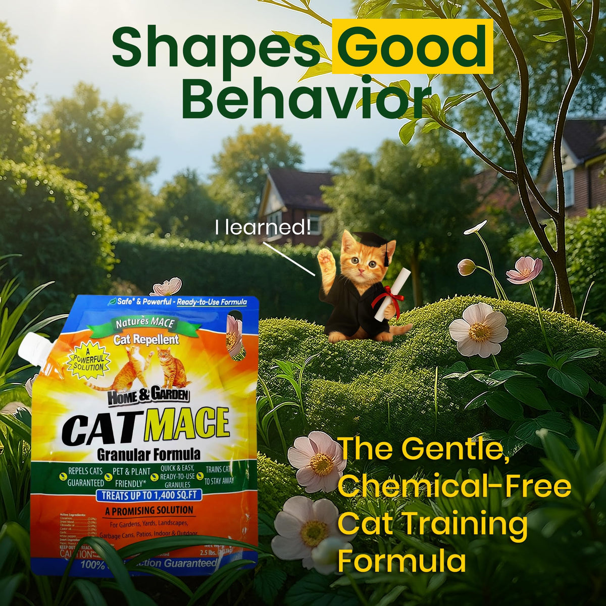 Nature's MACE granules provide garden and lawn protection for year-round deterrence.