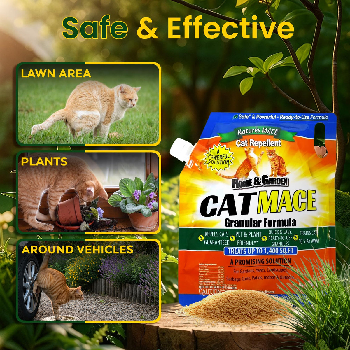 Nature's MACE pet-safe formula keeps pots and beds safe around family homes.