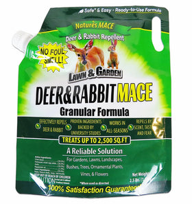 Nature's MACE Deer and Rabbit Mace granular protects delicate garden beds from browsing