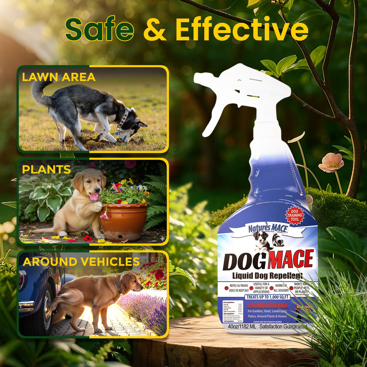 Close-up of spray application shown for yard training with plant-based oils.