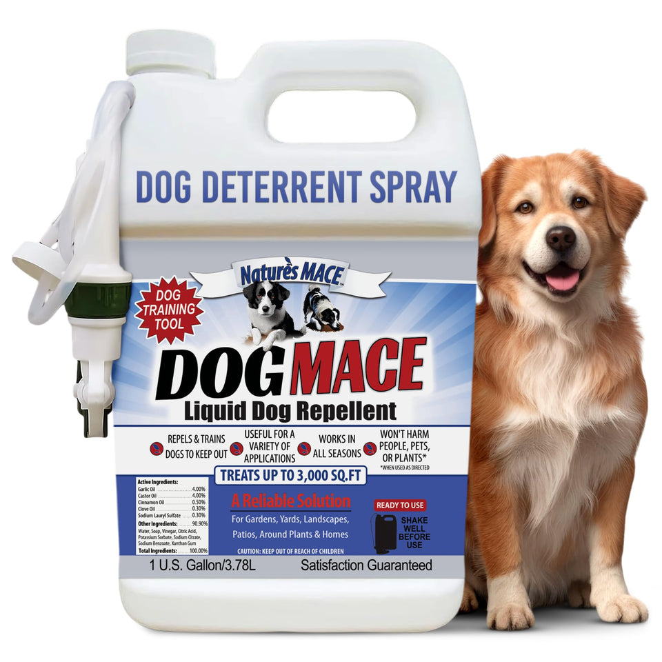 Nature’s MACE Dog Mace Spray deters dogs from outdoor areas and gardens.
