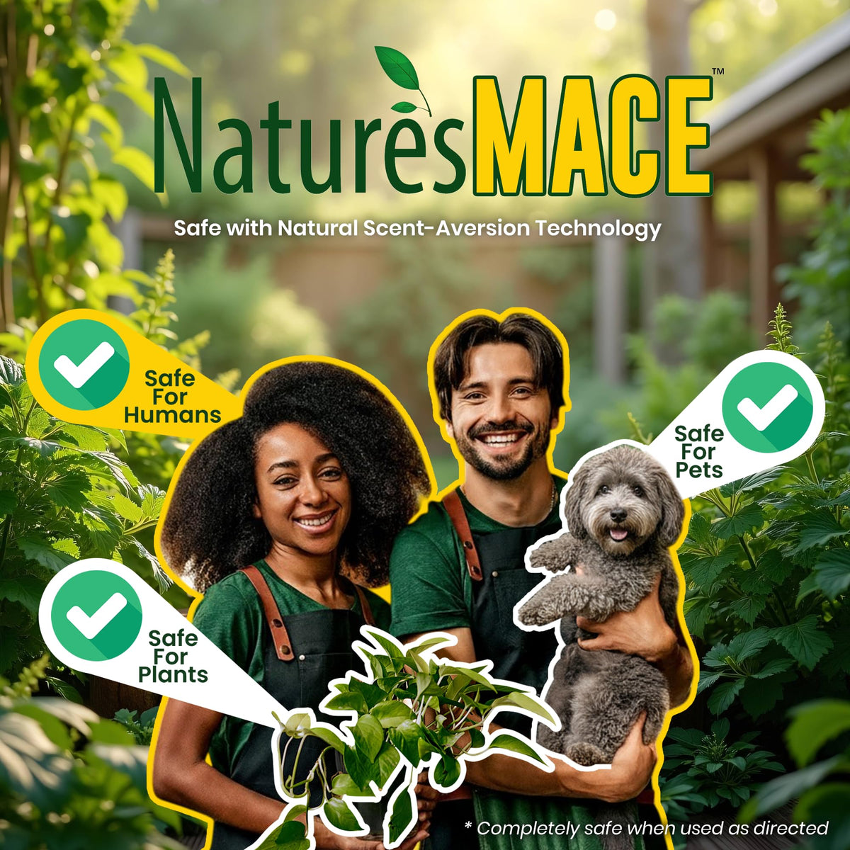 Nature’s MACE spray works after rain to keep dogs away.
