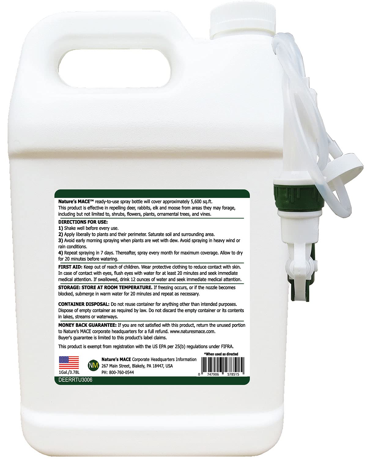 Nature's MACE label close-up showing mint-based deterrent formula
