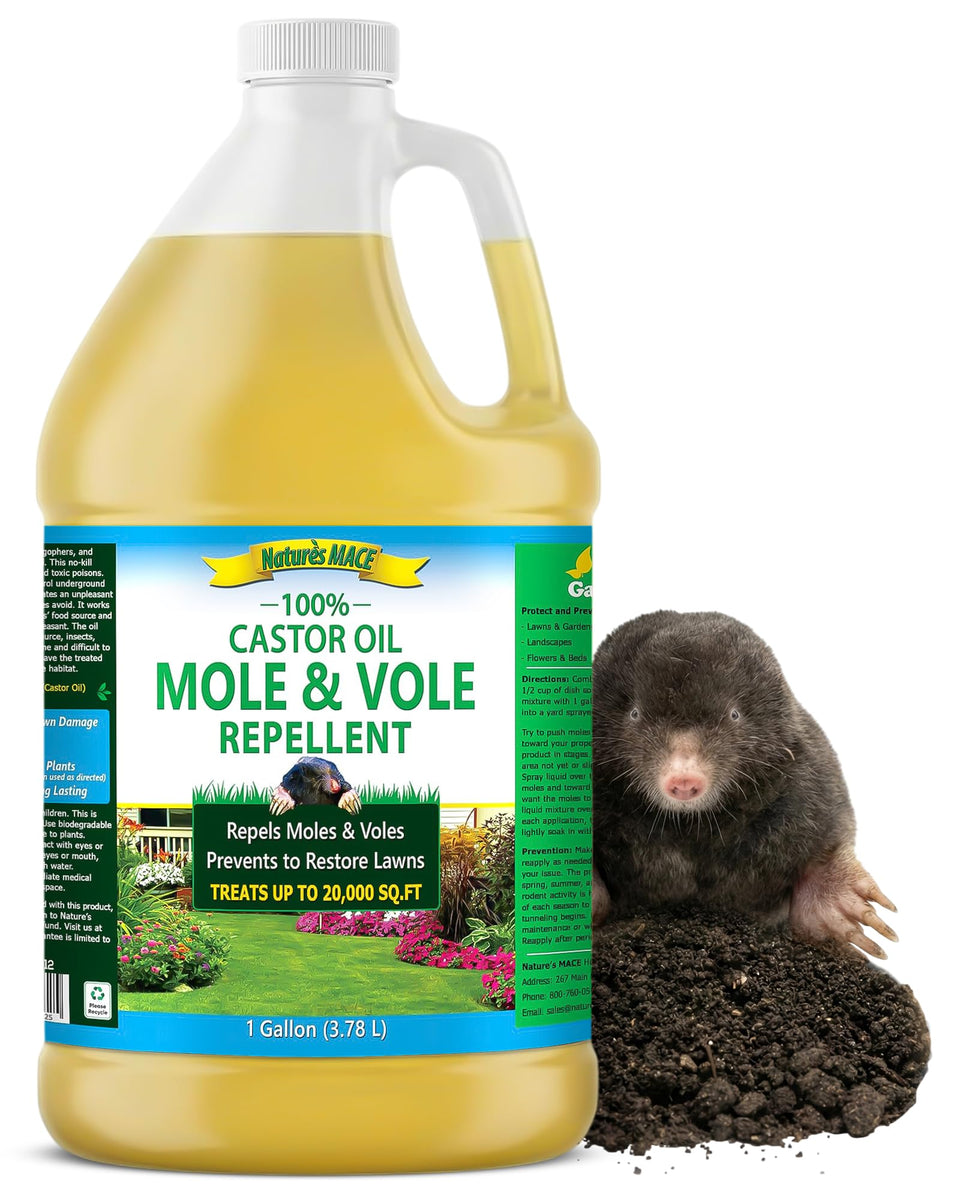 Nature's MACE Mole deterrent bottle 1gal demonstrates easy perimeter protection