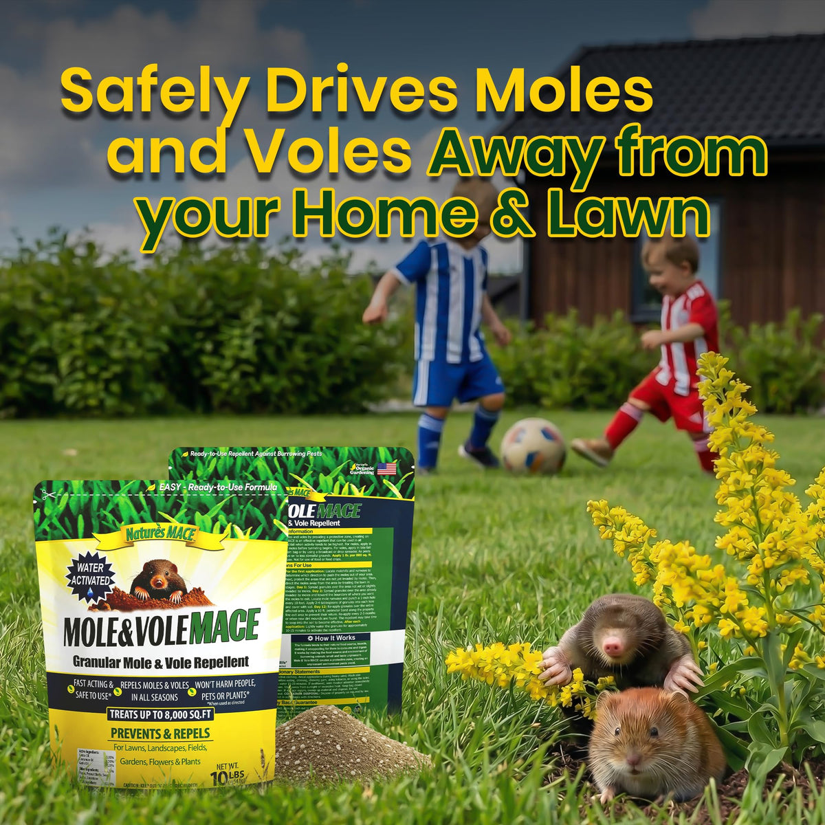 Nature's MACE safe for pets and kids, supporting yard peace of mind.