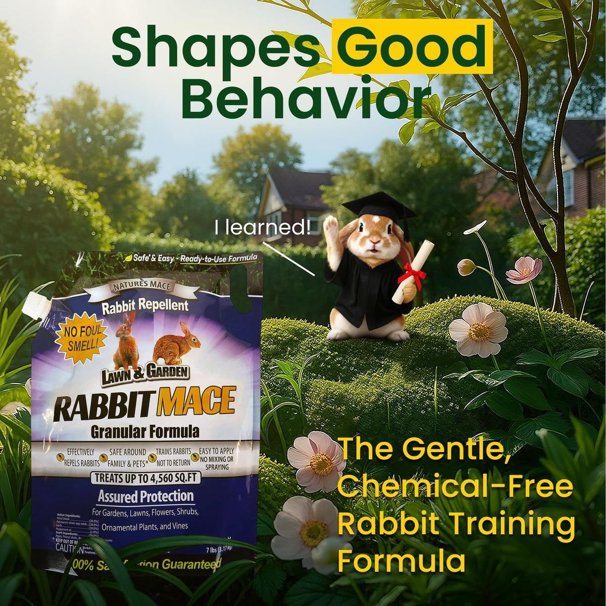 Nature's MACE Granules application spread over beds and borders for easy use