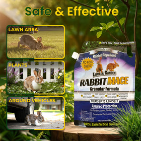 Granules forming a protective perimeter to deter rabbits around landscapes