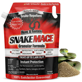 Nature’s MACE Snake Mace 7lb bag ready for yard application to deter snakes.