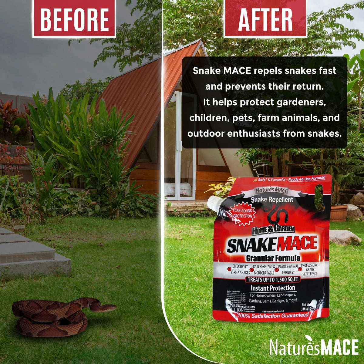 Nature's MACE Snake Mace rain safe formula maintains protection between applications