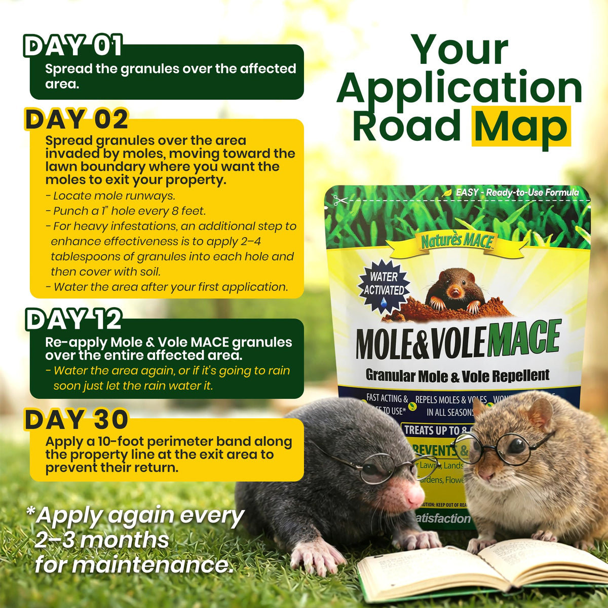 Nature's MACE weather-ready formula works year-round for burrowing pest deterrence.