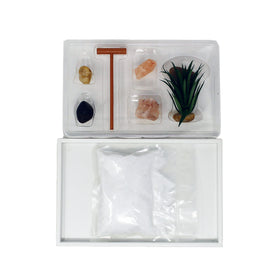 Nature's Mark salt rocks add natural texture to a calm workspace.