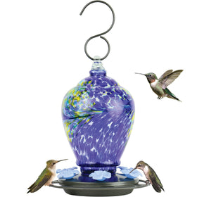 Nature's Way AGF2 hand blown glass hummingbird feeder showcases vibrant colors for lively backyard viewing.