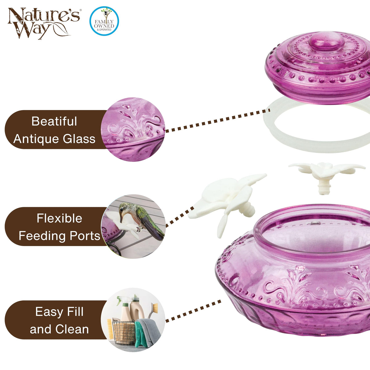 Nature's Way ANTHF1 lifelike flower ports with Leak Free fit maximize feeding comfort.
