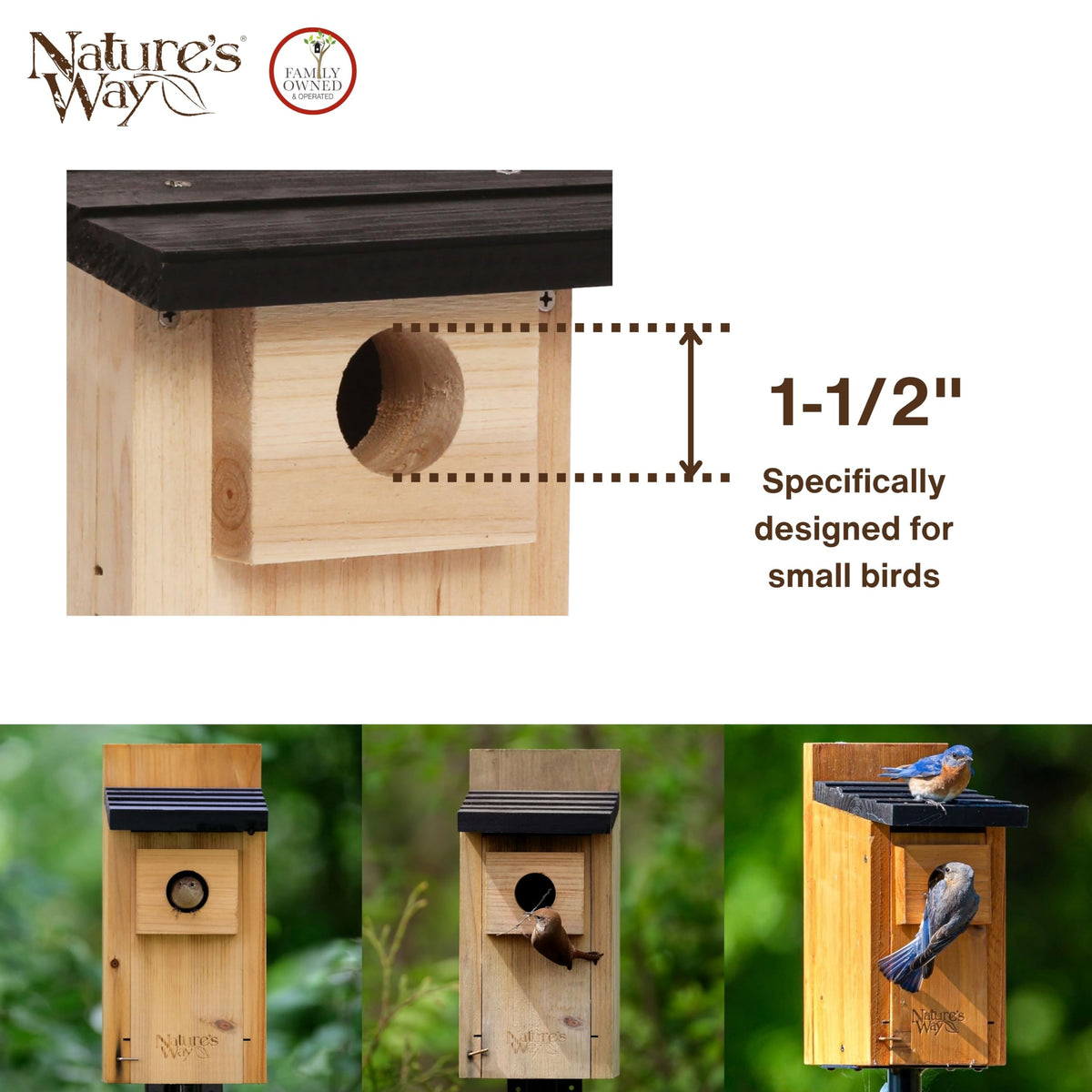 Nature's Way Cedar Bluebird Box clean-out door eases seasonal maintenance